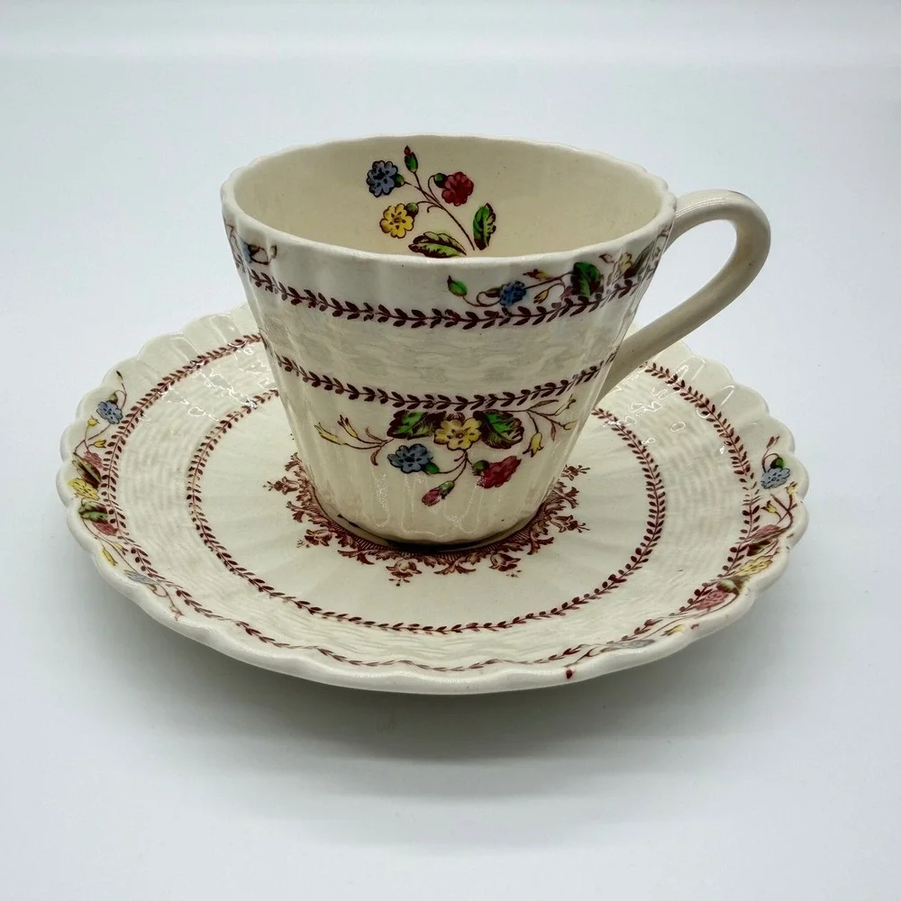 Copeland Spode Cowslip Teacup and Saucer Set S.713 Vintage Floral Earthenware